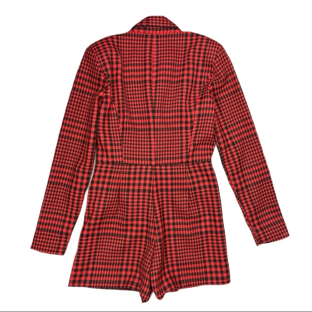 Zara Womens‎ Textured Weave Houndstooth Jumpsuit Romper Mini Blazer Dress Small